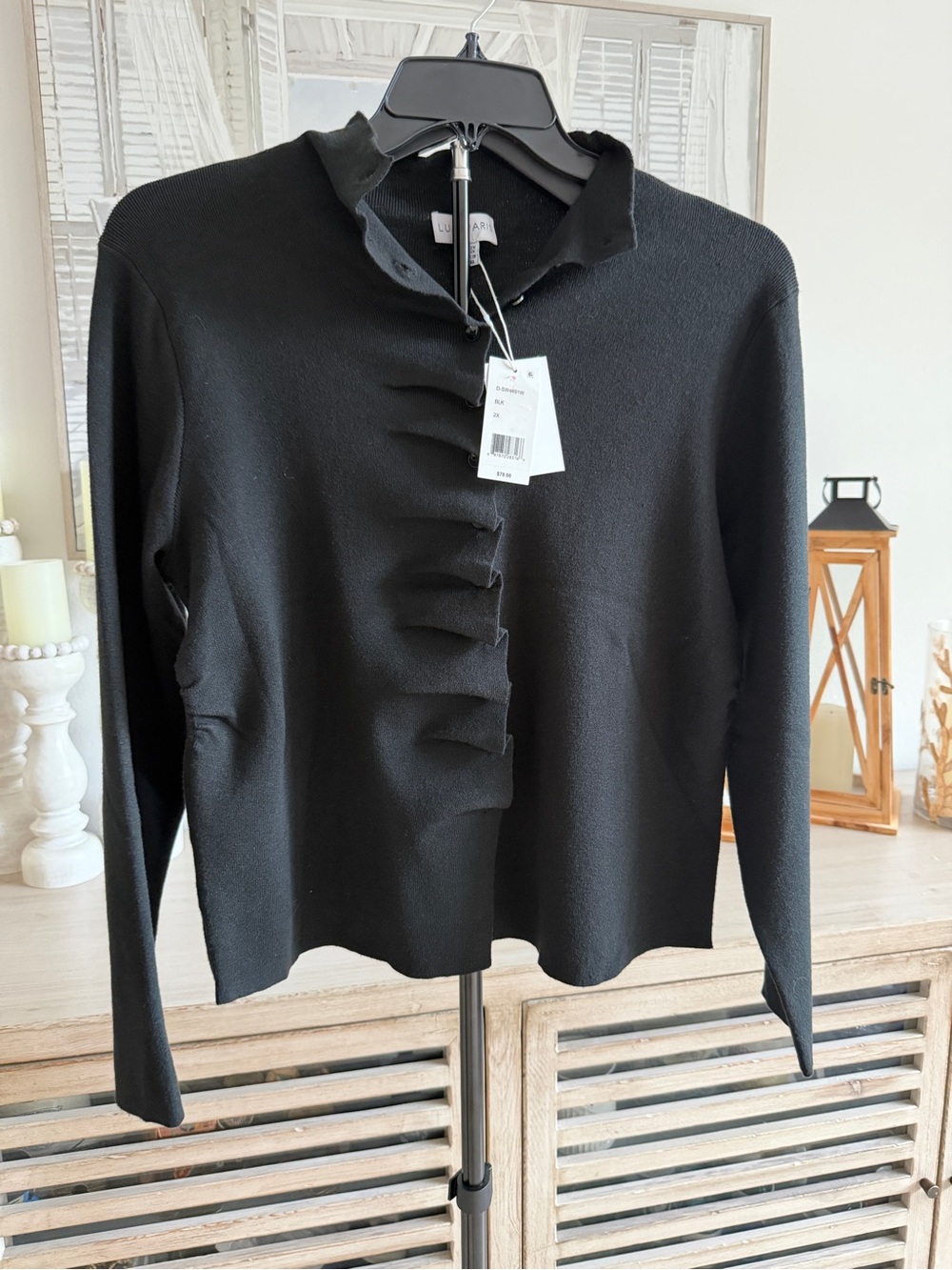 Lucy Paris Plus Size Bridge Ruffle Scoop LS Sweater